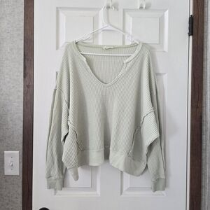 Charlotte Avery - Sage Green - Oversized Waffle Knit Top